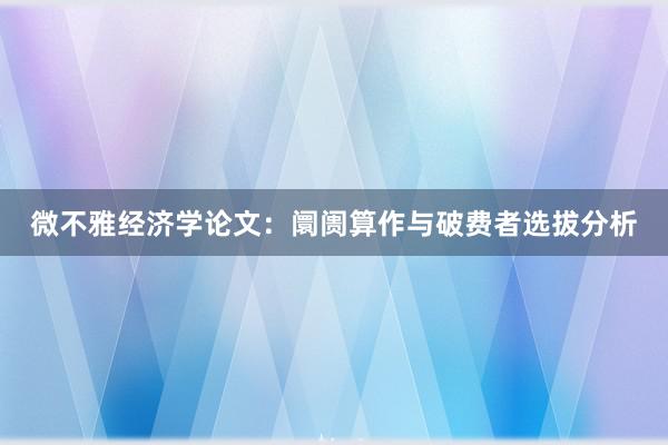 微不雅经济学论文：阛阓算作与破费者选拔分析